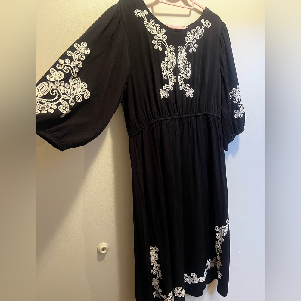 Bohme Cassandra Embroidered Midi Dress Balloon Sleeve